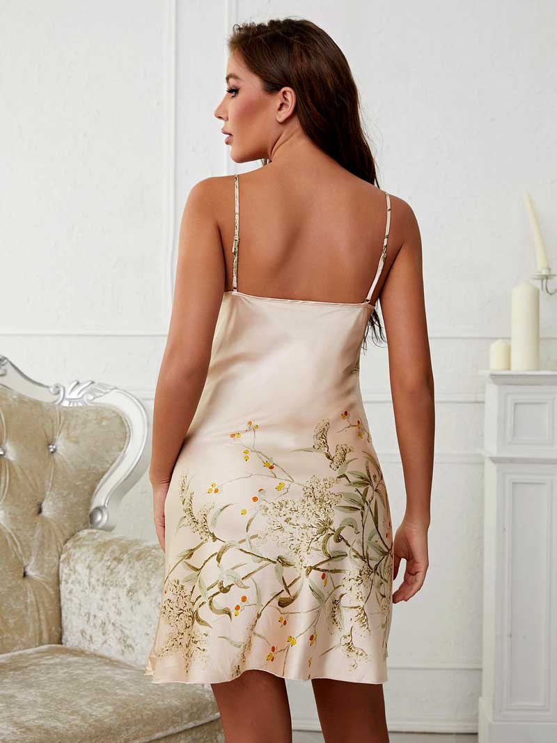 Conjunto Camisola Feminina Curta com Robe Florais Champagne Camisolinha Costas | Pantufas & Pijamas