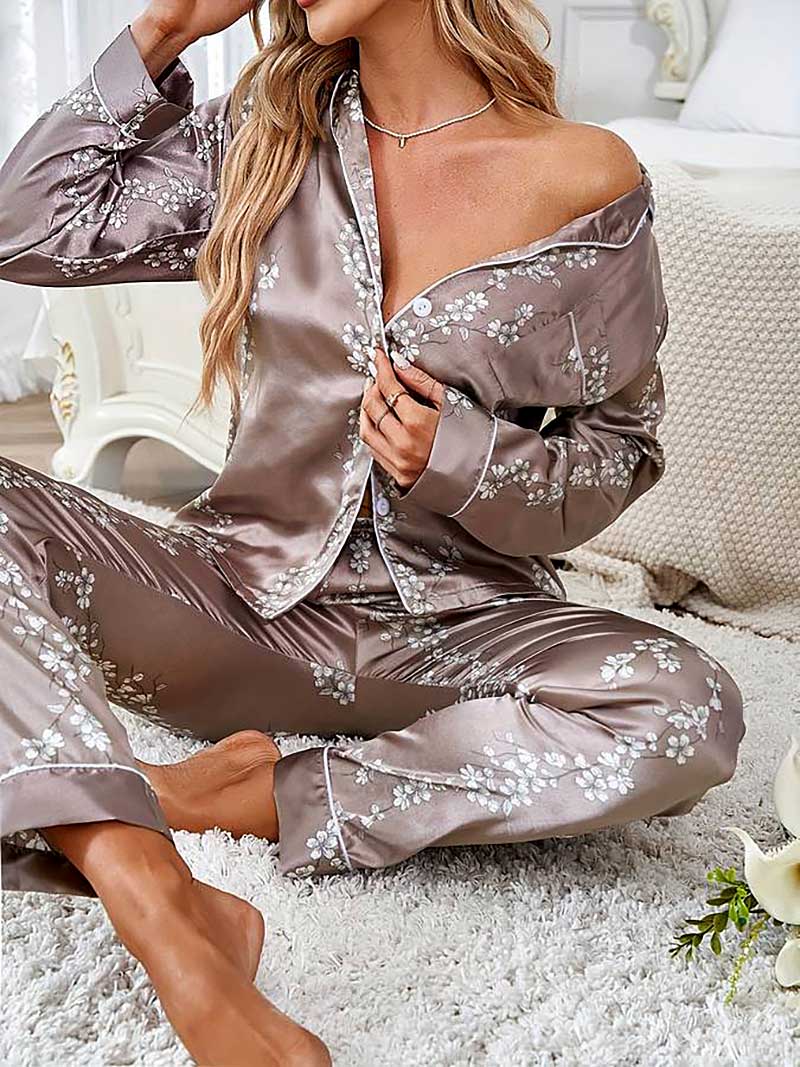 Pijama Americano Feminino Elegance Khaki 06 | Pantufas & Pijamas - Dream Fashion