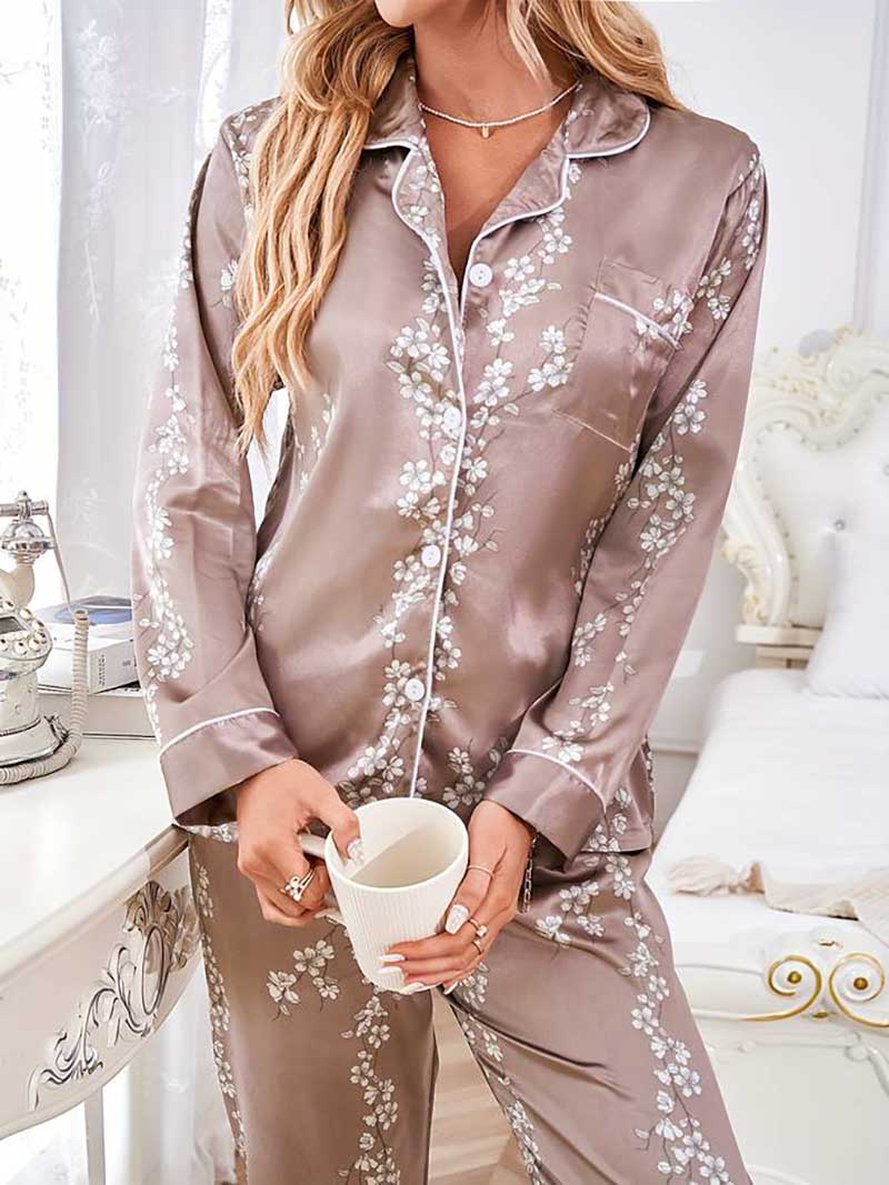 Pijama Americano Feminino Elegance Khaki 08 | Pantufas & Pijamas - Dream Fashion