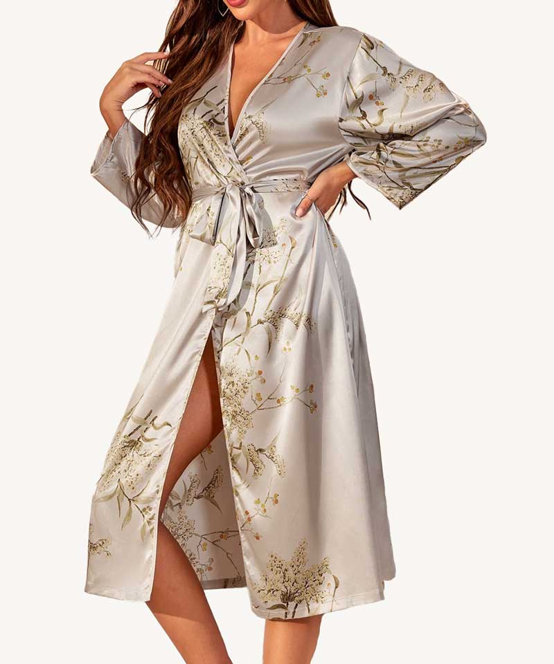 Robe Feminino Longo Florais Cinza L | Pantufas & Pijamas - Dream Fashion
